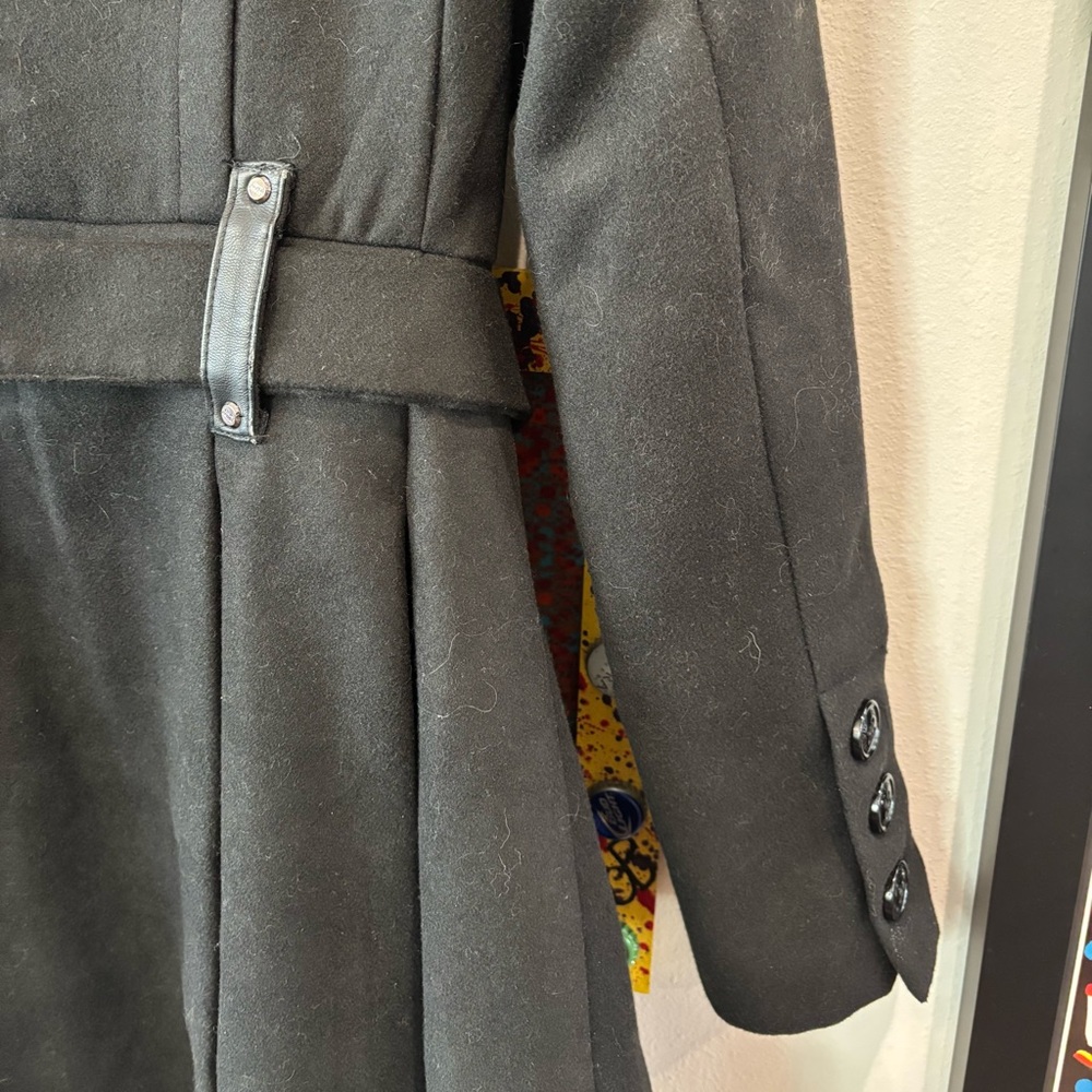 Steve Madden Juniors’ Black Belted Skirted Coat - Picture 10 of 16